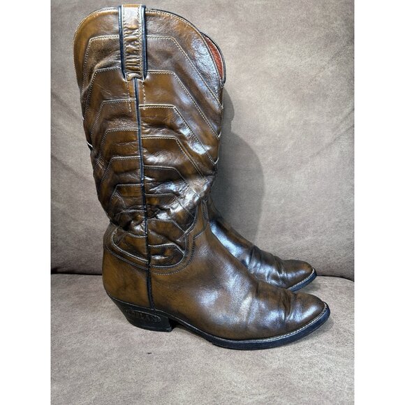 Vintage Loblan Cowboy Boots Men’s Size 9.5 – Tan Leather Harness Western Boots - Picture 3 of 16